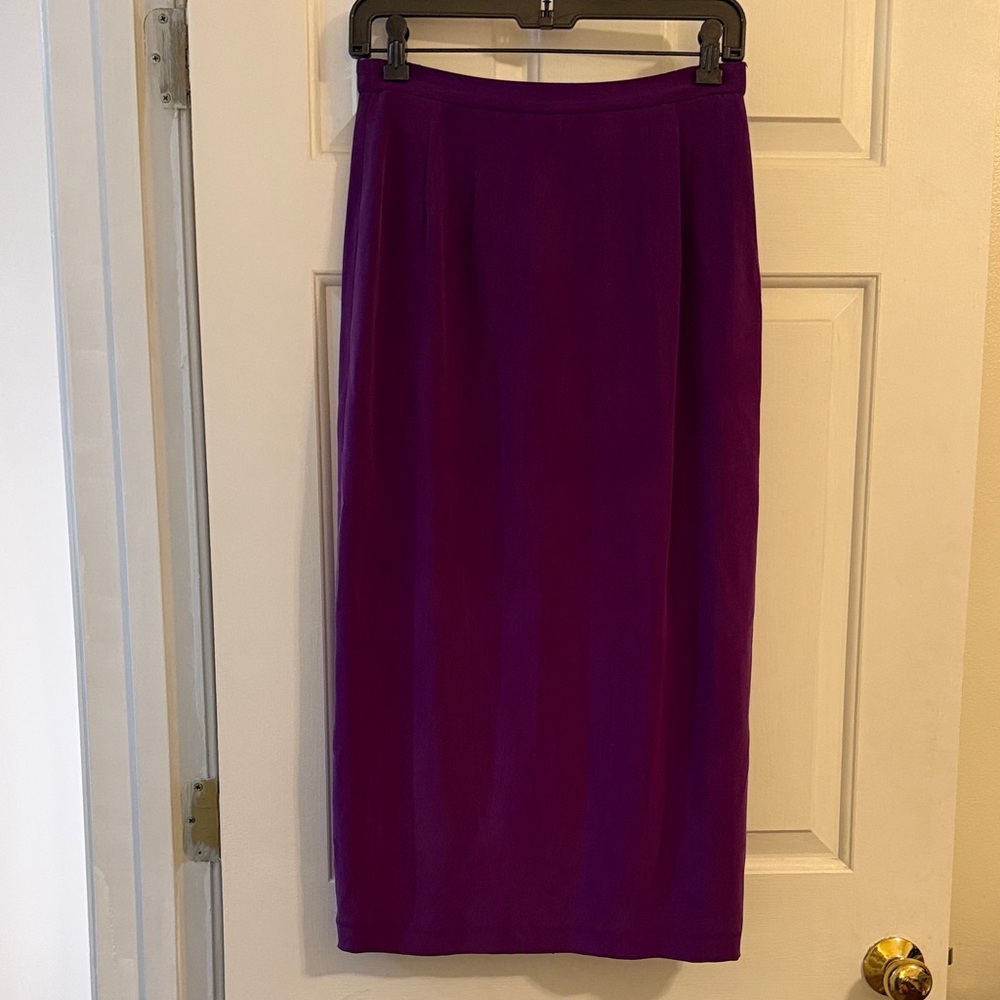 Women’s Maggy London Pencil Midi Skirt, 100% Silk, Purple, size 4